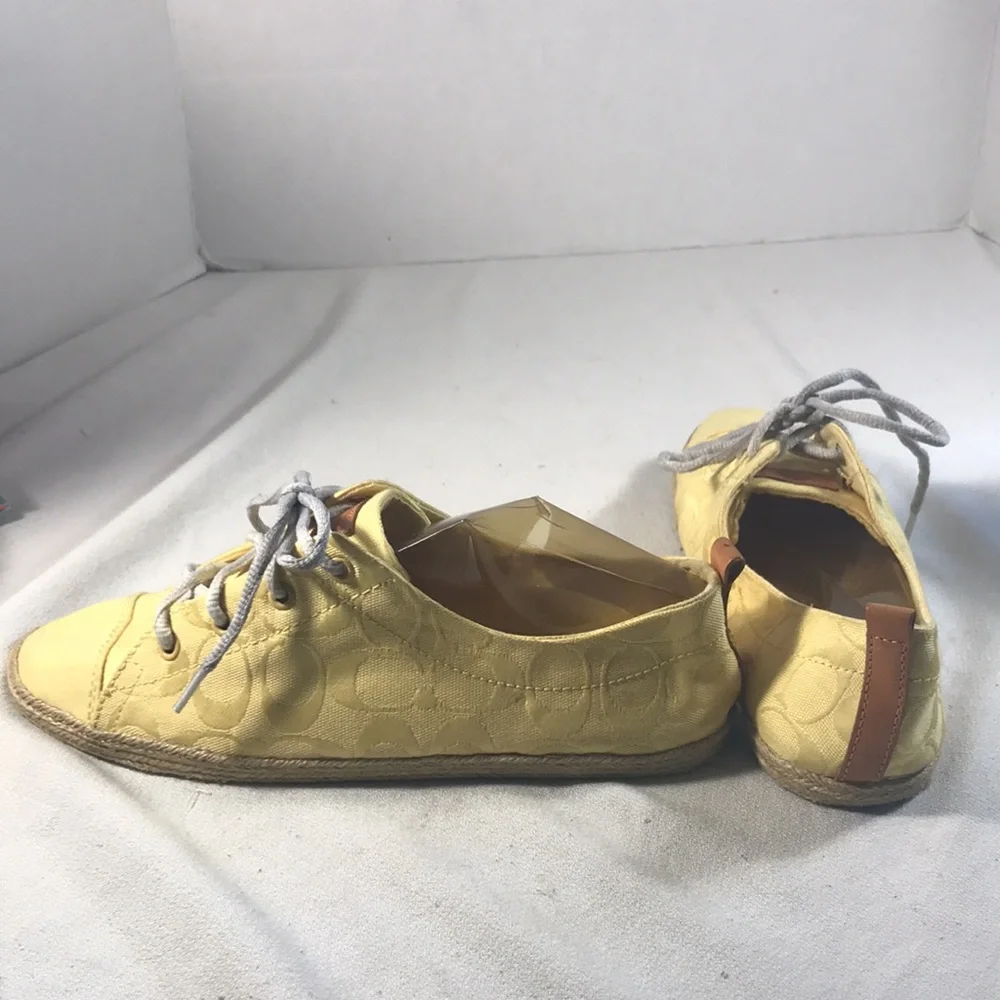 Coach Yellow Women's CC Canvas Espadrille Lace Up Sneaker Flat Shoes